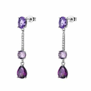 Orecchini pendenti in argento rodiato 925&permil; con cubic zirconia chiari e cubic zirconia colore amethyst.