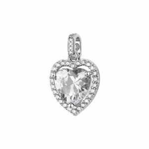 Pendente in argento rodiato 925&permil; a forma di cuore con cubic zirconia.