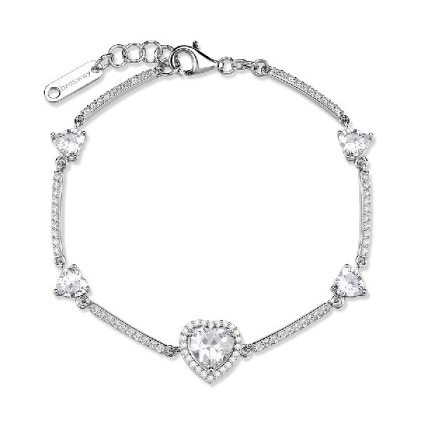 Bracciale semirigido in argento rodiato 925‰ con cuori e cubic zirconia.