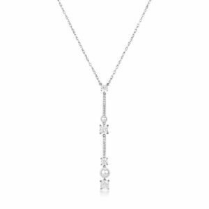 Collana girocollo in argento rodiato 925&permil; con perle di conchiglia e cubic zirconia.