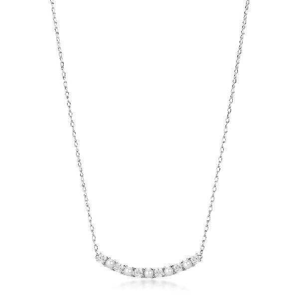Collana girocollo in argento rodiato 925‰ con perla di conchiglia e cubic zirconia.