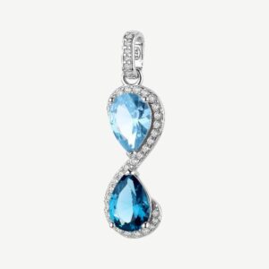Pendente FANCY in argento 925/1000 rodiato,  cubic zirconia sapphire e light sapphire forma pear