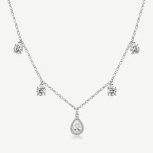 Collana FANCY in argento 925/1000 rodiato, con pendenti con cubic zirconia white forma round e pear