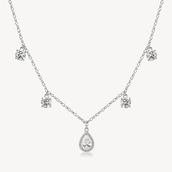 Collana FANCY in argento 925/1000 rodiato, con pendenti con cubic zirconia white forma round e pear