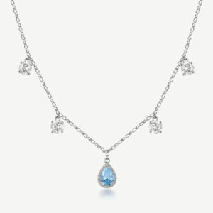 Collana FANCY in argento 925/1000 rodiato, con pendenti con cubic zirconia light sapphire forma round e pear