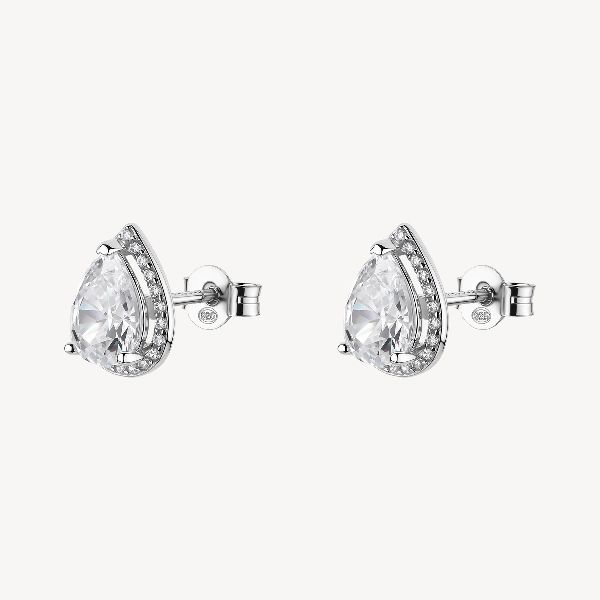 Orecchini al lobo FANCY in argento 925/1000 rodiato, con cubic zirconia white forma pear