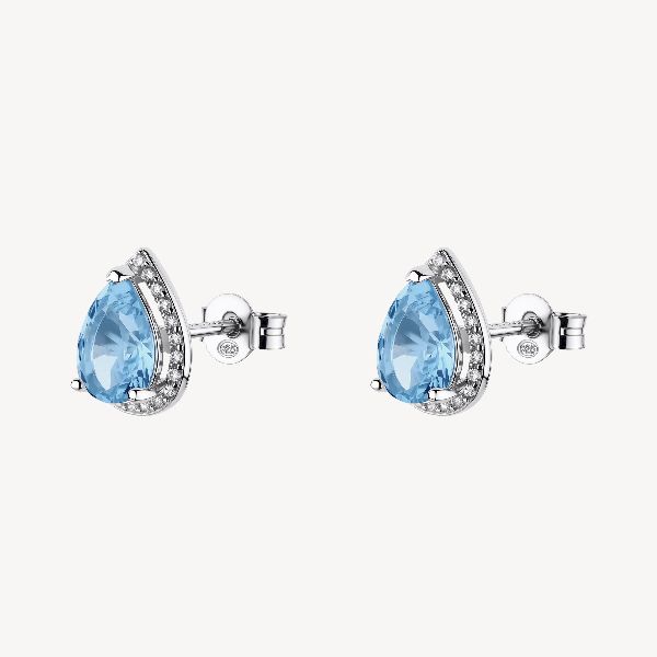 Orecchini al lobo FANCY in argento 925/1000 rodiato, con cubic zirconia sapphire e light sapphire forma pear