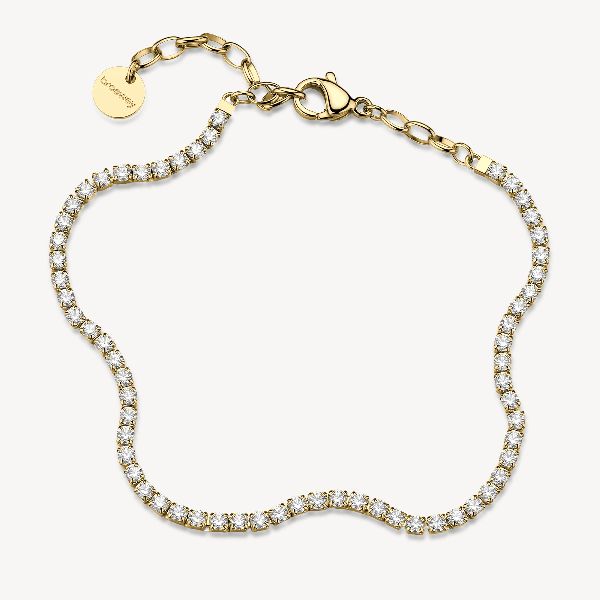 Bracciale in acciaio 316L e finitura pvd oro 14K, con cubic zirconia.