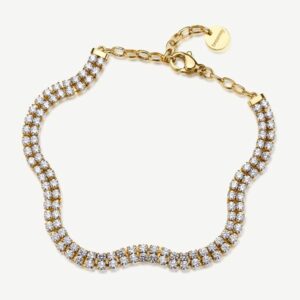 Bracciale doppiofilo in acciaio 316Le finitura pvd colore oro con cubic zirconia.