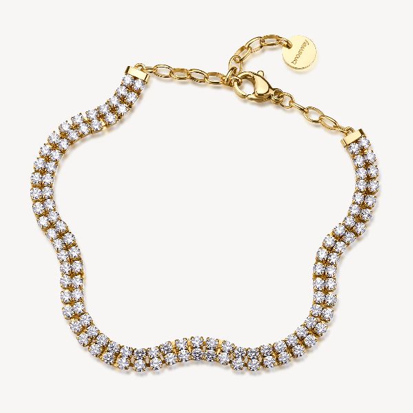Bracciale doppiofilo in acciaio 316Le finitura pvd colore oro con cubic zirconia.