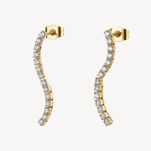 Orecchini in acciaio 316L e finitura pvd oro 14K, con cubic zirconia.