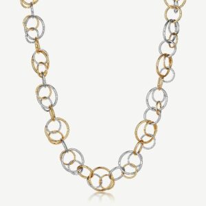 Collana in acciaio 316L e finitura pvd oro 14K, con cerchi intersecati.