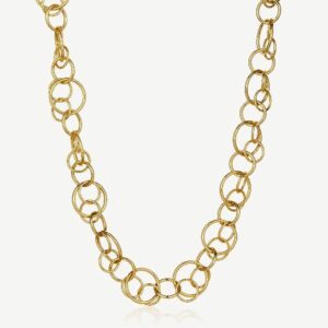 Collana in acciaio 316L e finitura pvd oro 14K, con cerchi intersecati.