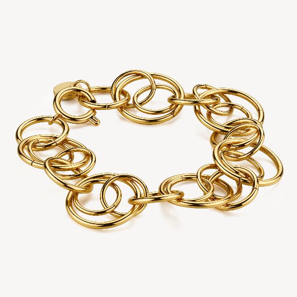 Bracciale in acciaio 316L e finitura pvd oro 14K, con cerchi intersecati.