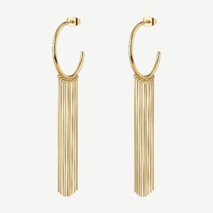 Orecchini a cerchio in acciaio 316L e finitura pvd oro 14K, con frange.