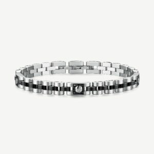 Bracciale in acciaio 316L e finitura pvd colore rutenio, con elementi a vite.