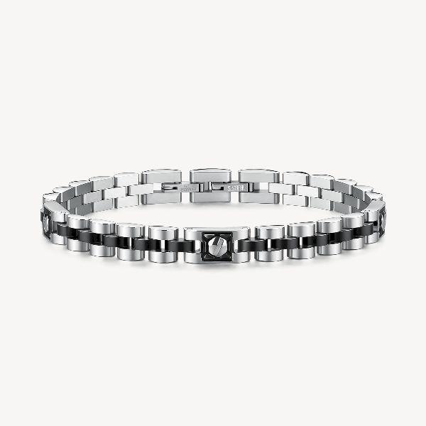 Bracciale in acciaio 316L e finitura pvd colore rutenio, con elementi a vite.