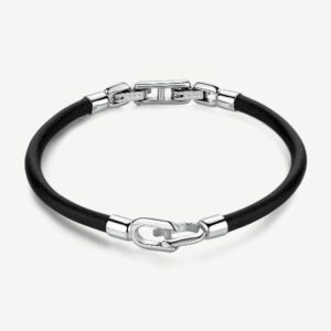Bracciale in pelle con elementi in acciaio 316L.