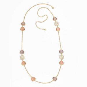 Collana catenina in brass dorato intervallata da cat eye rose e violet con elementi in pav&egrave; di zirconi clear  - misura regolabile