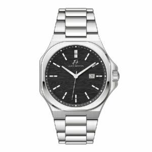 OROLOGIO UOMO IN ACCIAIO QUADRANTE NERO, DETTAGLI SILVER