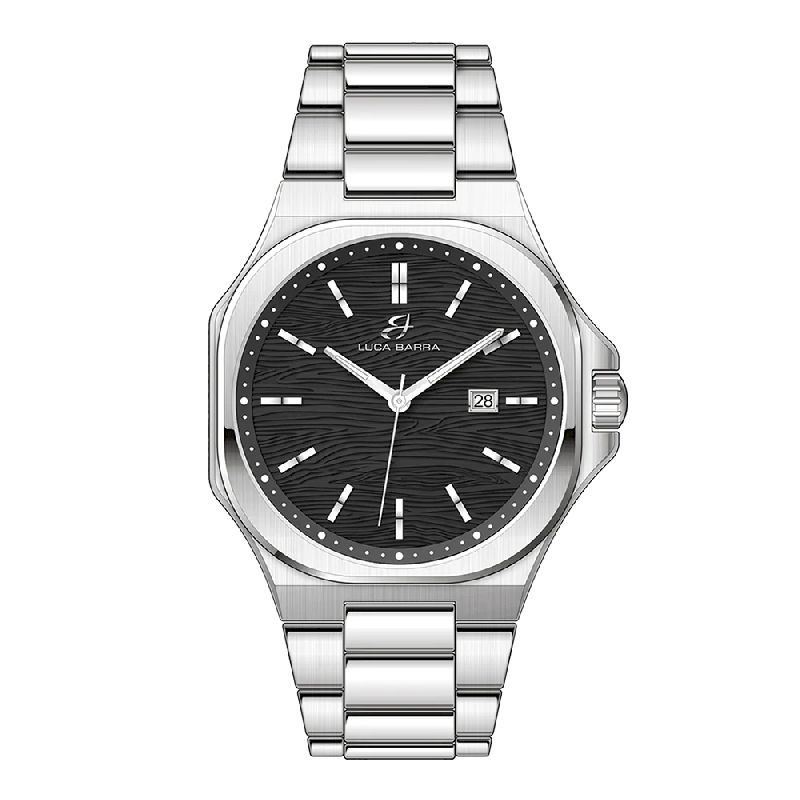 OROLOGIO UOMO IN ACCIAIO QUADRANTE NERO, DETTAGLI SILVER