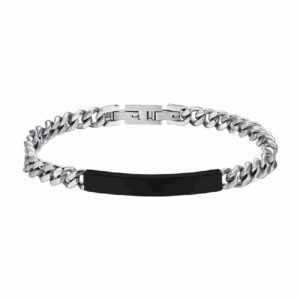 BRACCIALE UOMO IN ACCIAIO CON PIASTRA SILVER IP NERO