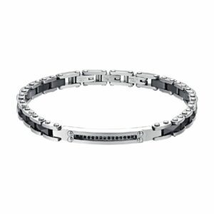 BRACCIALE UOMO IN ACCIAIO E CERAMICA NERA CON CRISTALLI NERI