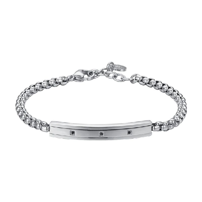 BRACCIALE UOMO IN ACCIAIO ELEMENTO CON CRISTALLI NERI