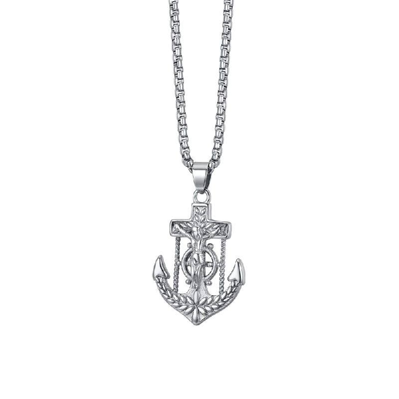 COLLANA UOMO IN ACCIAIO ANCORA CON CROCEFISSO