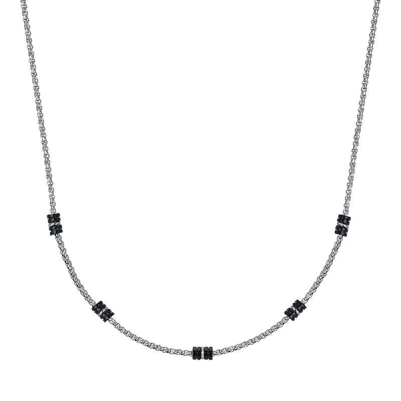 COLLANA UOMO IN ACCIAIO CON ELEMENTI IP NERO E SILVER