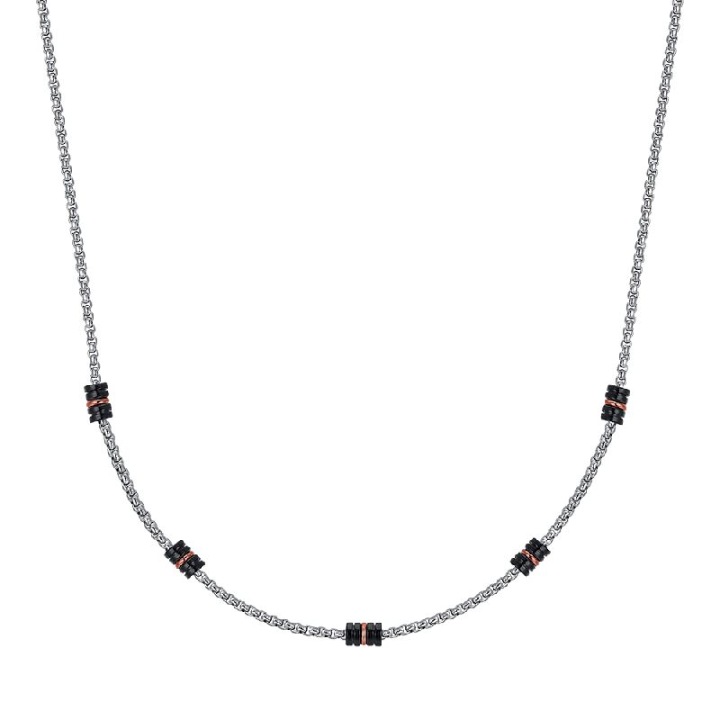 COLLANA UOMO IN ACCIAIO CON ELEMENTI IP NERO ED IP ROSE