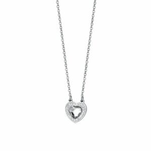 COLLANA DONNA IN ACCIAIO CUORE CRISTALLO BIANCO E CRISTALLI BIANCHI