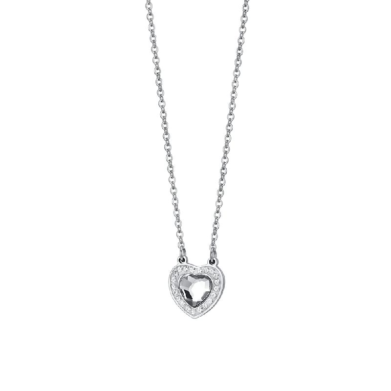 COLLANA DONNA IN ACCIAIO CUORE CRISTALLO BIANCO E CRISTALLI BIANCHI