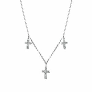COLLANA DONNA IN ACCIAIO CROCI CON CRISTALLI BIANCHI