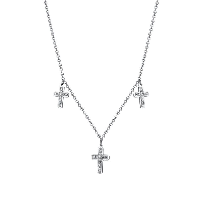 COLLANA DONNA IN ACCIAIO CROCI CON CRISTALLI BIANCHI