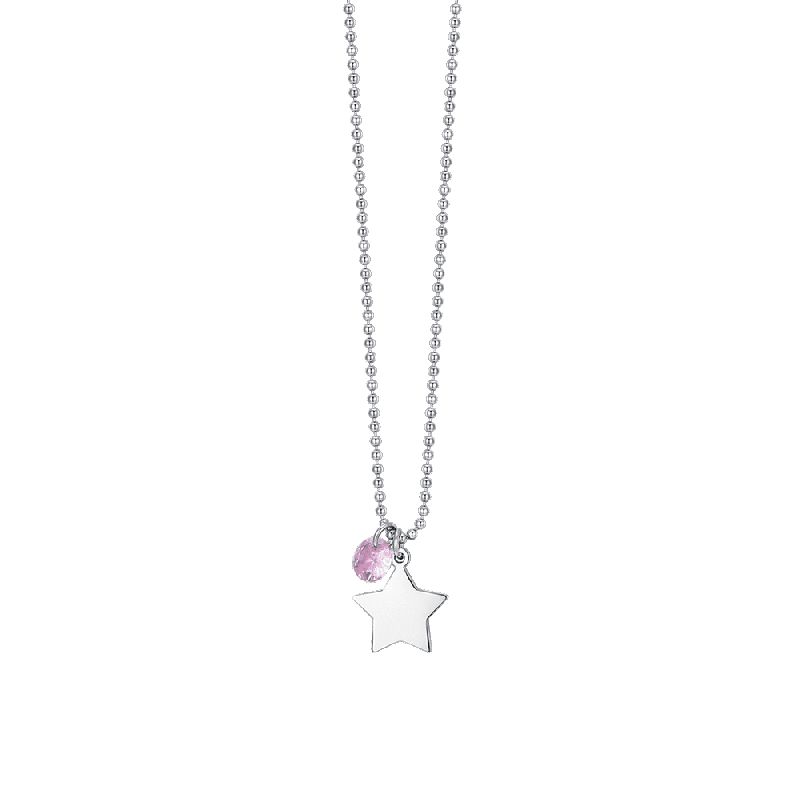 COLLANA DONNA IN ACCIAIO CON STELLA E ZIRCONE ROSA