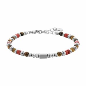 BRACCIALE UOMO IN ACCIAIO PIETRE OCCHIO DI TIGRE