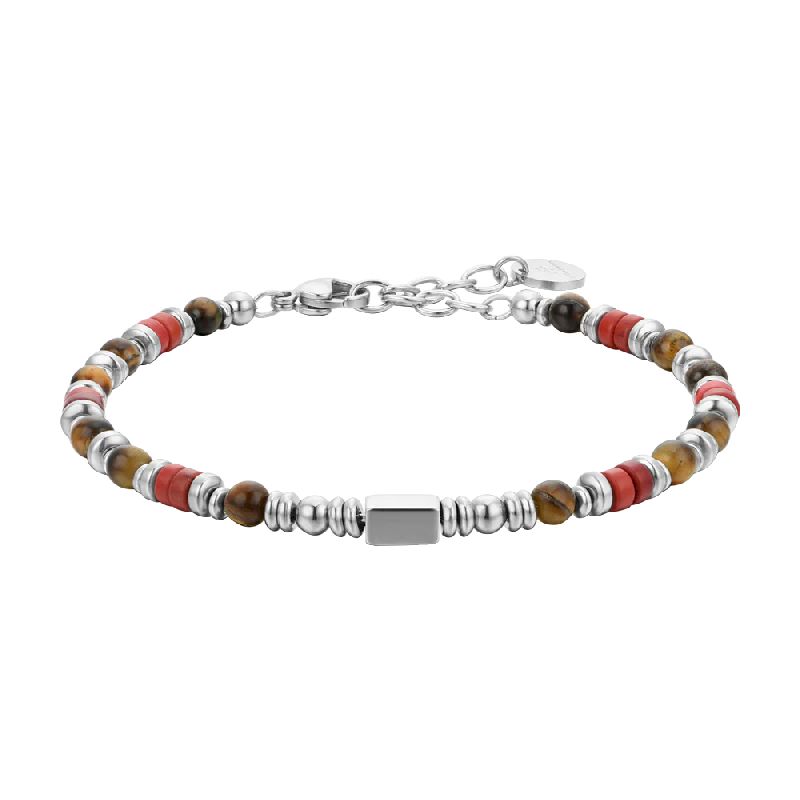 BRACCIALE UOMO IN ACCIAIO PIETRE OCCHIO DI TIGRE
