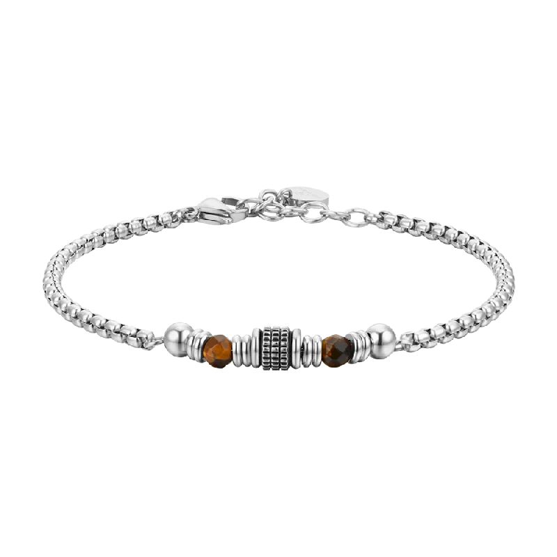 BRACCIALE UOMO IN ACCIAIO PIETRE OCCHIO DI TIGRE