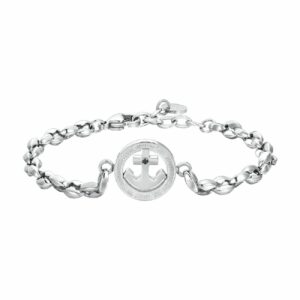 BRACCIALE UOMO IN ACCIAIO ANCORA E CRISTALLO NERO