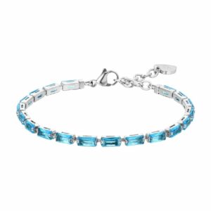 BRACCIALE TENNIS DONNA ZIRCONI BAGUETTE ACQUAMARINA