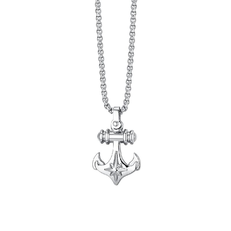 COLLANA UOMO IN ACCIAIO ANCORA E ROSA DEI VENTI
