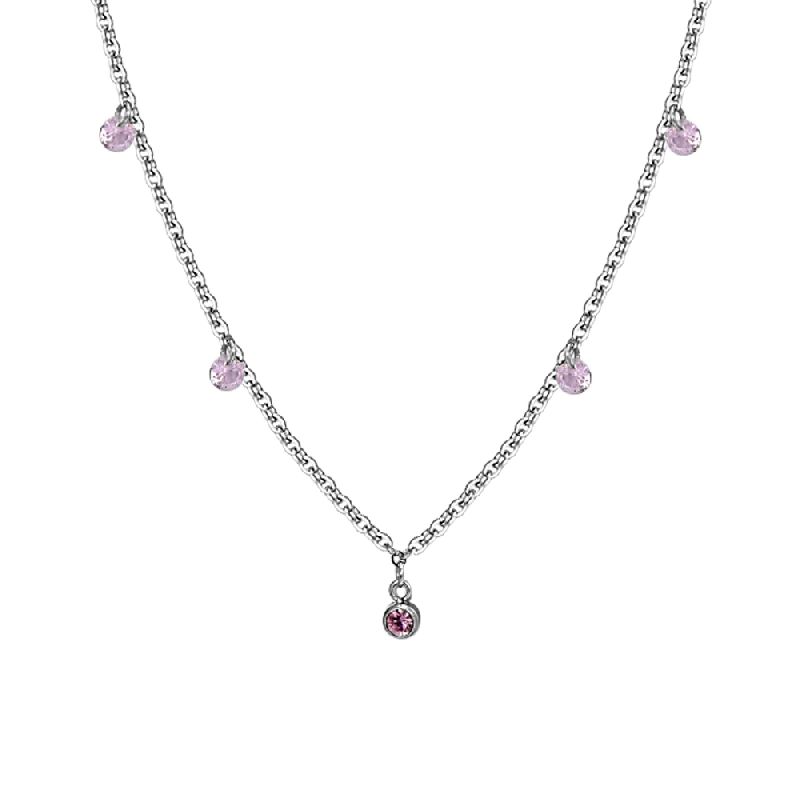 COLLANA DONNA IN ACCIAIO CRISTALLI ROSA