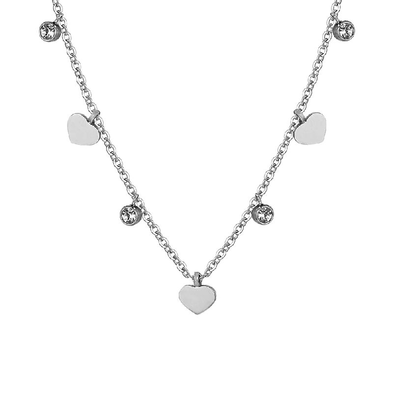 COLLANA DONNA IN ACCIAIO CUORI E CRISTALLI