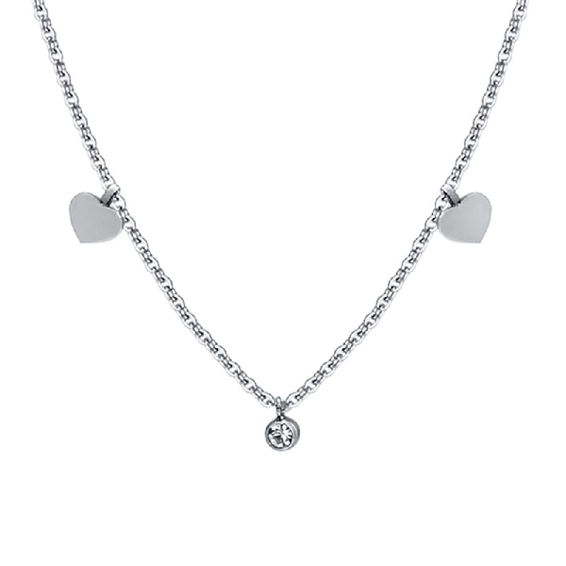 COLLANA DONNA IN ACCIAIO CUORI E CRISTALLI