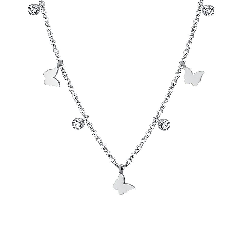 COLLANA DONNA IN ACCIAIO FARFALLE E CRISTALLI