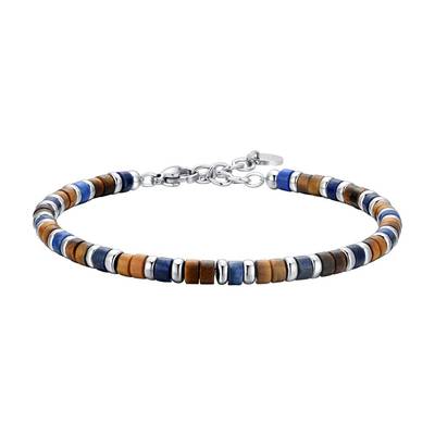 BRACCIALE uomo in acciaio pietre occhio di tigre e lapis