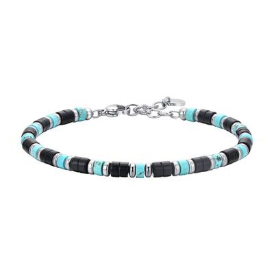 BRACCIALE uomo in acciaio pietre agata e turchesi