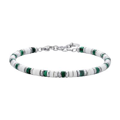 BRACCIALE uomo in acciaio pietre bianche e verdi