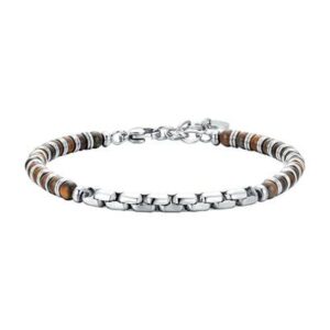 BRACCIALE uomo in acciaio pietre occhio di tigre